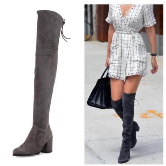 Stuart Weitzman Tie Land Ove The Knee Boot suede Grey Sz 9 Narrow - Picture 1 of 12